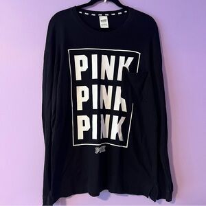 PINK Logo Black Long Sleeve Pocket Tee